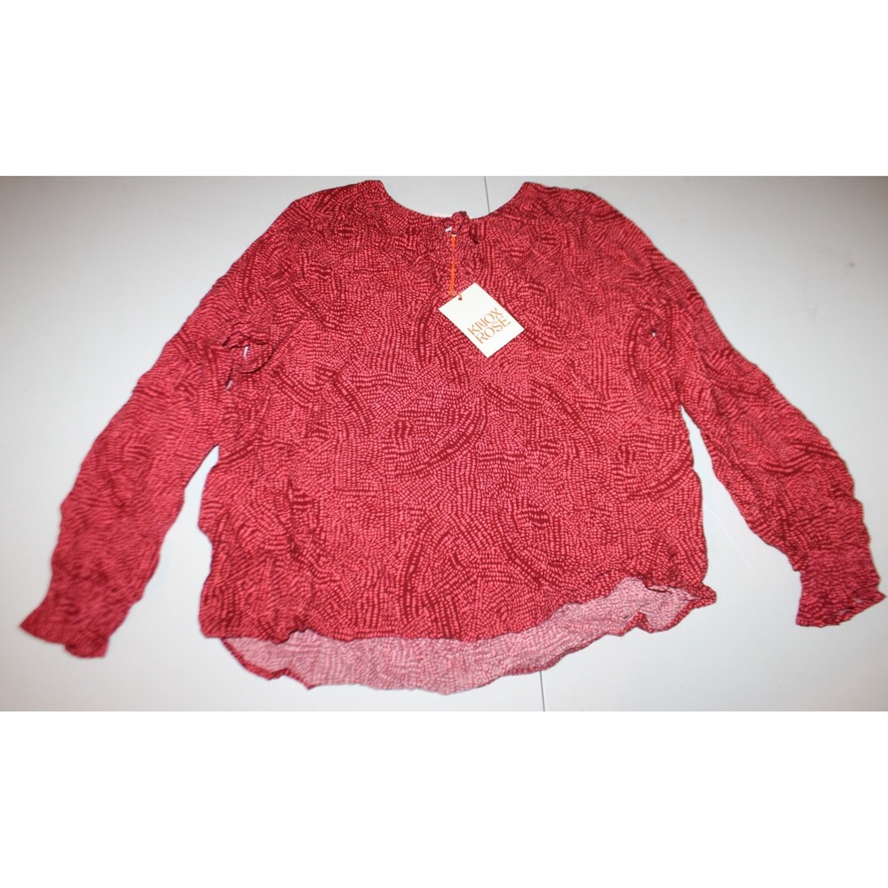 Knox Rose Red Dot Print Long Sleeve Pullover Tie Neck Blouse Top Size Medium NWT